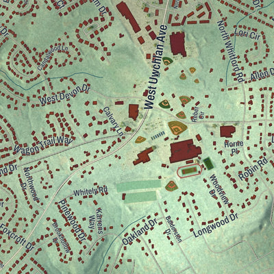 Close-up of the map of Uwchlan, Pennsylvania print showing street and building detail