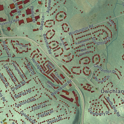 Second close-up of the map of Uwchlan, Pennsylvania print showing more streets and buildings
