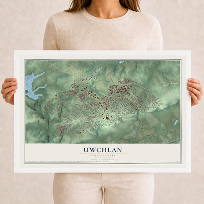 Map of Uwchlan, Pennsylvania, 12 x 18 inch print in a white wood frame