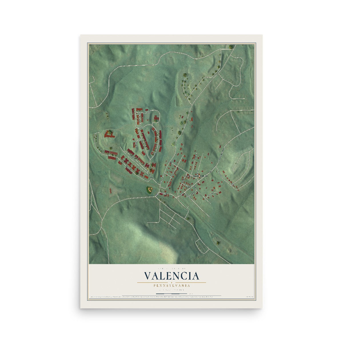 Map of Valencia, Pennsylvania, 12 x 18 inch unframed archival matte print