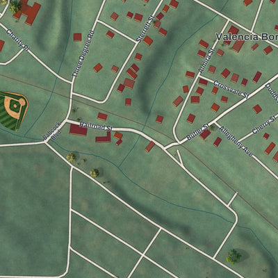 Close-up of the map of Valencia, Pennsylvania print showing street and building detail