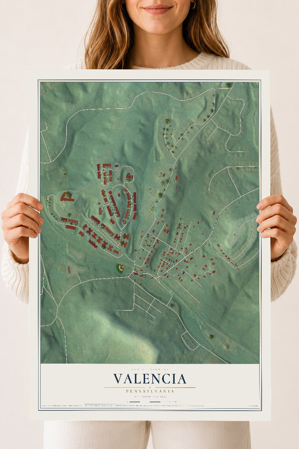 Map of Valencia, Pennsylvania, 18 x 24 inch unframed archival matte print