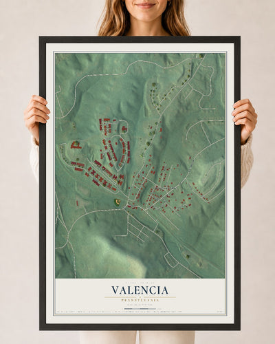 Map of Valencia, Pennsylvania, 24 x 36 inch print in a black wood frame