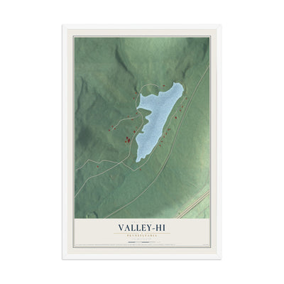 Map of Valley-Hi, Pennsylvania, 12 x 18 inch print in a white wood frame