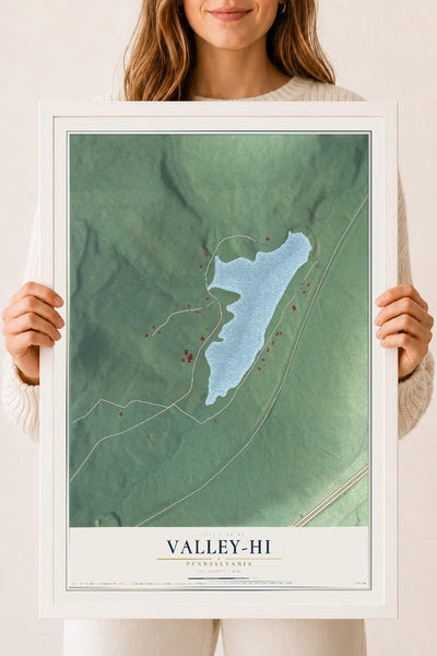 Map of Valley-Hi, Pennsylvania, 18 x 24 inch print in a white wood frame