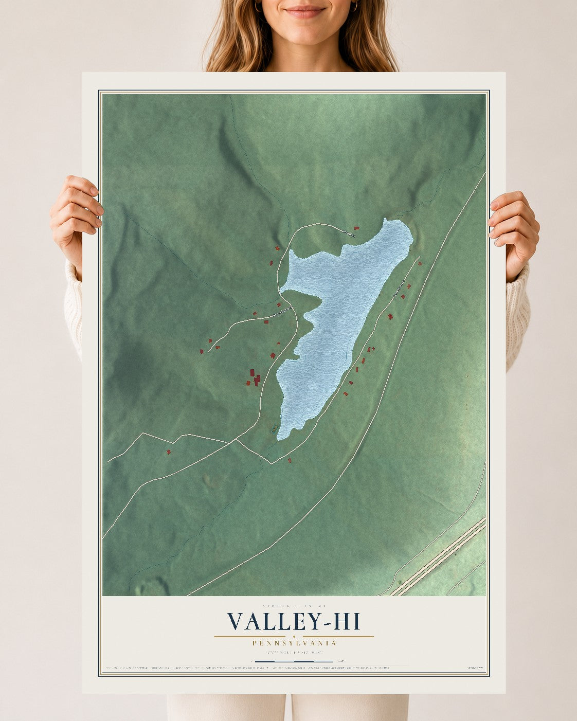 Map of Valley-Hi, Pennsylvania, 24 x 36 inch unframed archival matte print