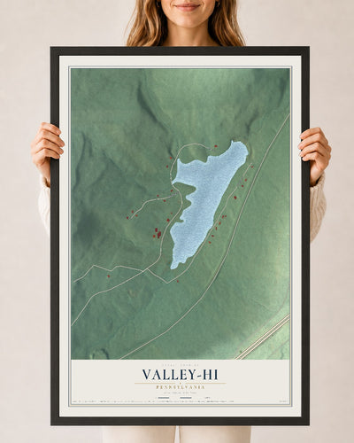Map of Valley-Hi, Pennsylvania, 24 x 36 inch print in a black wood frame