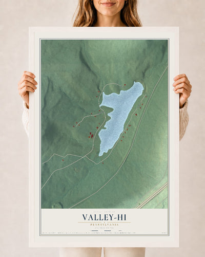 Map of Valley-Hi, Pennsylvania, 24 x 36 inch print in a white wood frame