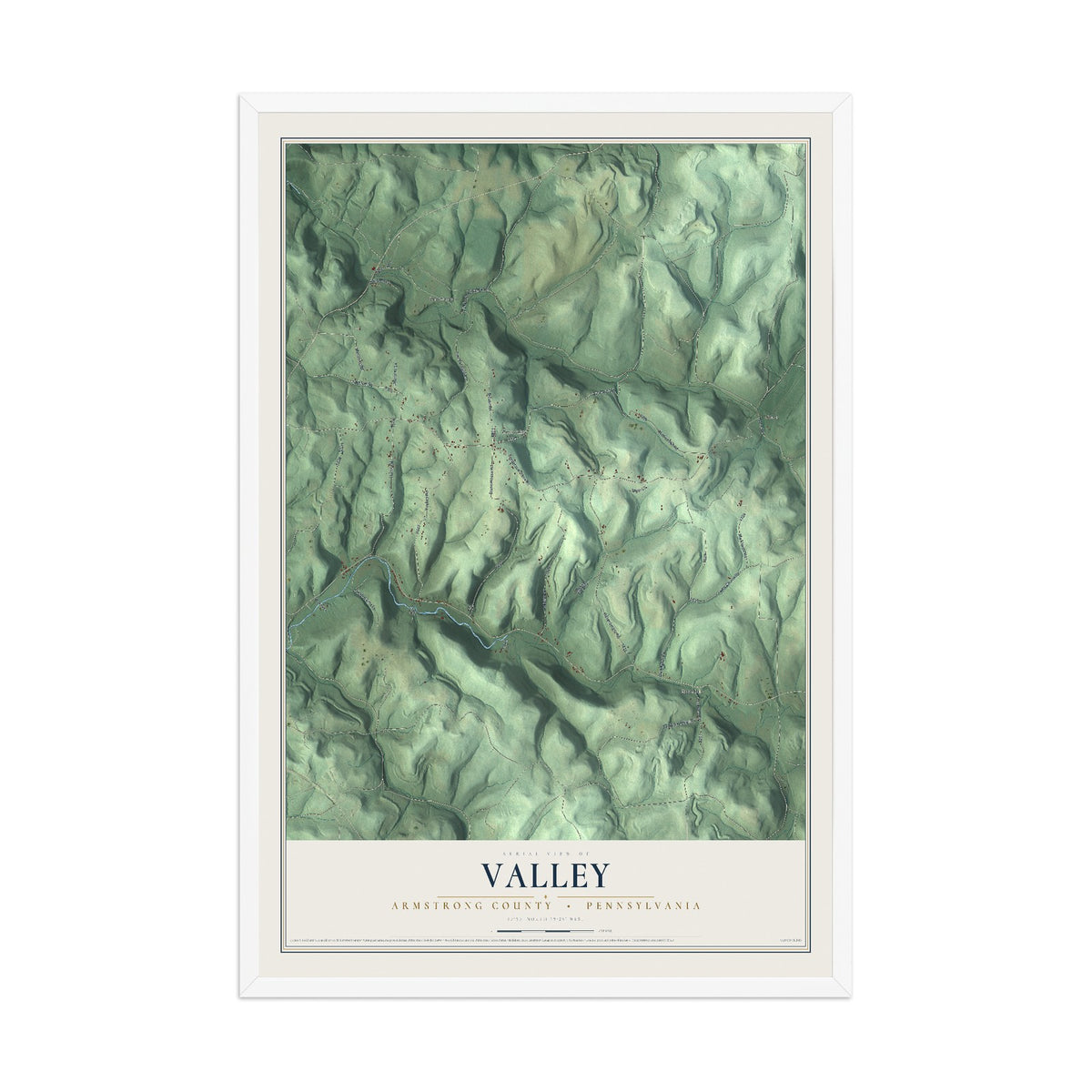 Map of Valley, Armstrong County, Pennsylvania, 12 x 18 inch print in a white wood frame
