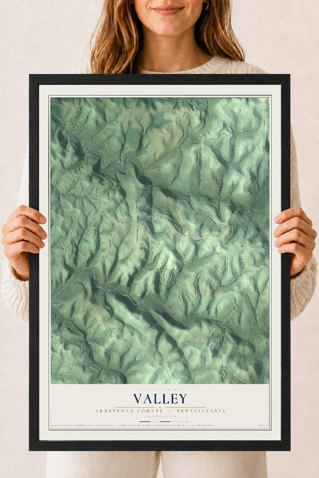 Map of Valley, Armstrong County, Pennsylvania, 18 x 24 inch print in a black wood frame