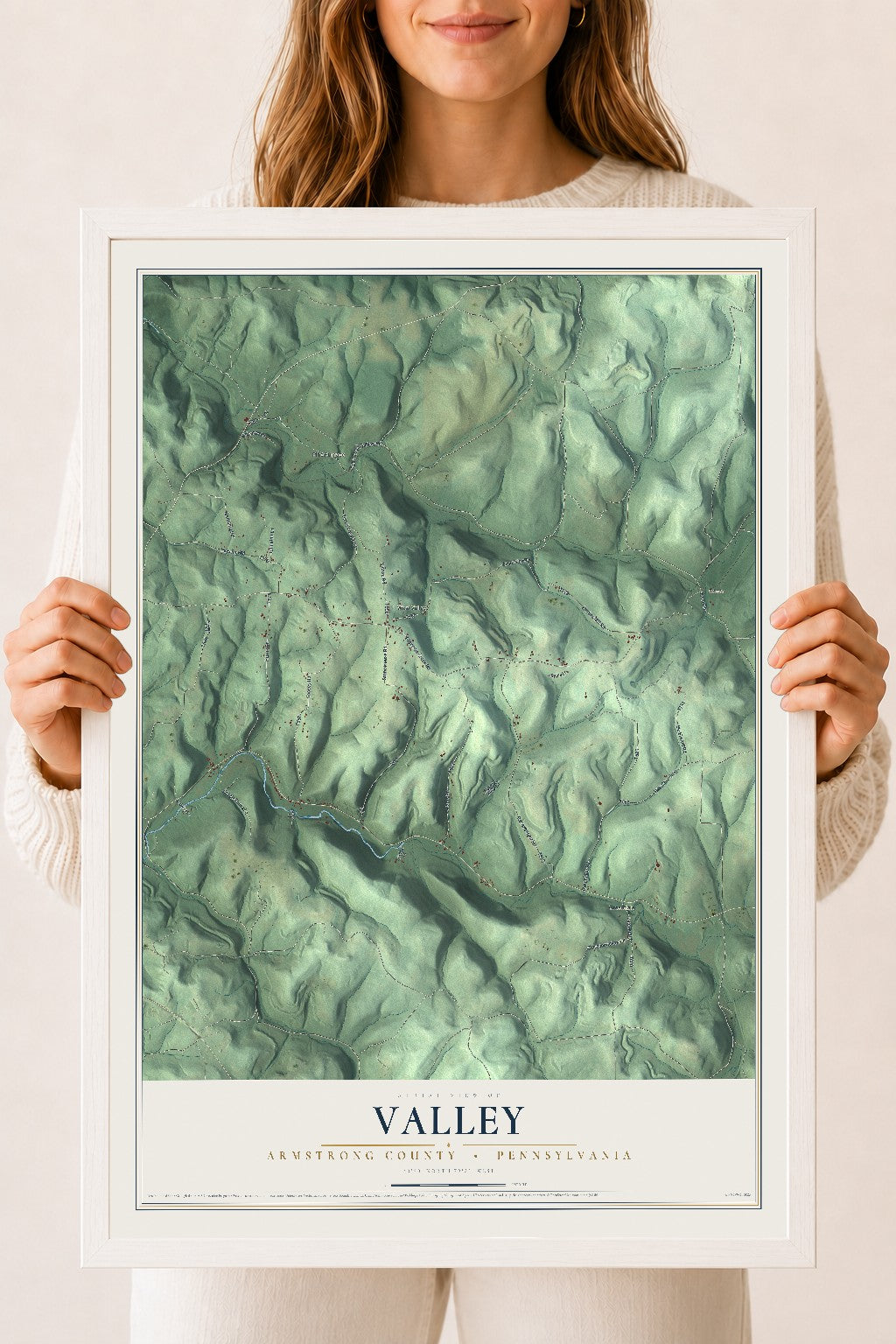 Map of Valley, Armstrong County, Pennsylvania, 18 x 24 inch print in a white wood frame