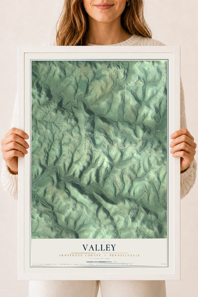 Map of Valley, Armstrong County, Pennsylvania, 18 x 24 inch print in a white wood frame