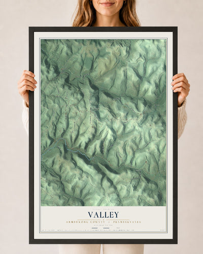 Map of Valley, Armstrong County, Pennsylvania, 24 x 36 inch print in a black wood frame