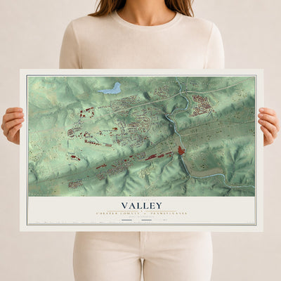 Map of Valley, Chester County, Pennsylvania, 12 x 18 inch unframed archival matte print