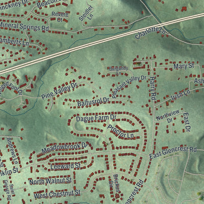 Close-up of the map of Valley, Chester County, Pennsylvania print showing street and building detail