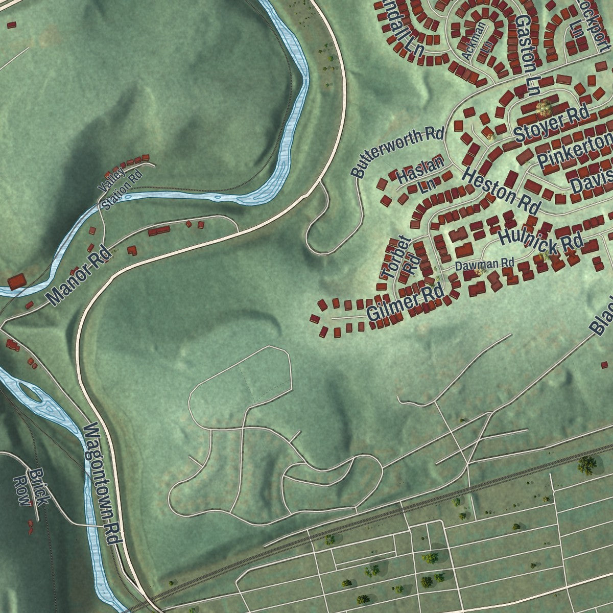 Second close-up of the map of Valley, Chester County, Pennsylvania print showing more streets and buildings