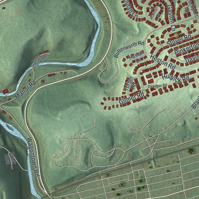 Second close-up of the map of Valley, Chester County, Pennsylvania print showing more streets and buildings
