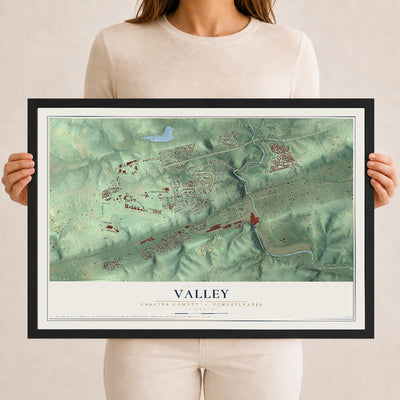 Map of Valley, Chester County, Pennsylvania, 12 x 18 inch print in a black wood frame