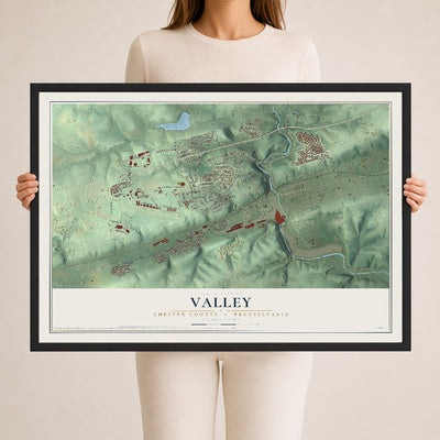 Map of Valley, Chester County, Pennsylvania, 24 x 36 inch print in a black wood frame
