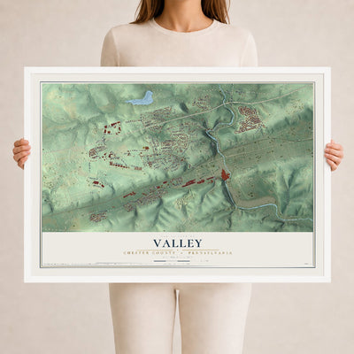 Map of Valley, Chester County, Pennsylvania, 24 x 36 inch print in a white wood frame
