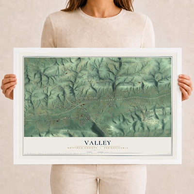 Map of Valley, Montour County, Pennsylvania, 12 x 18 inch print in a white wood frame
