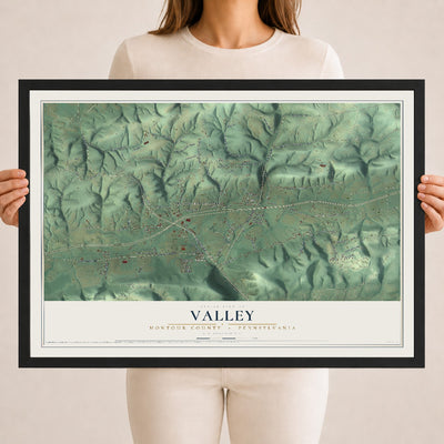Map of Valley, Montour County, Pennsylvania, 18 x 24 inch print in a black wood frame