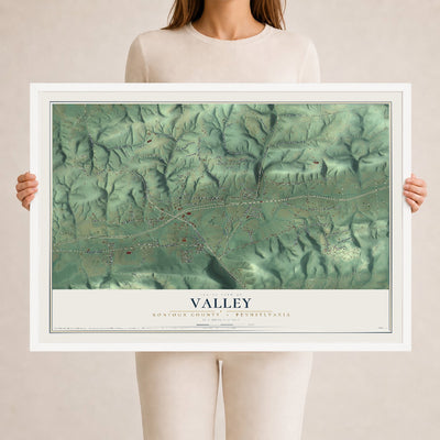 Map of Valley, Montour County, Pennsylvania, 24 x 36 inch print in a white wood frame