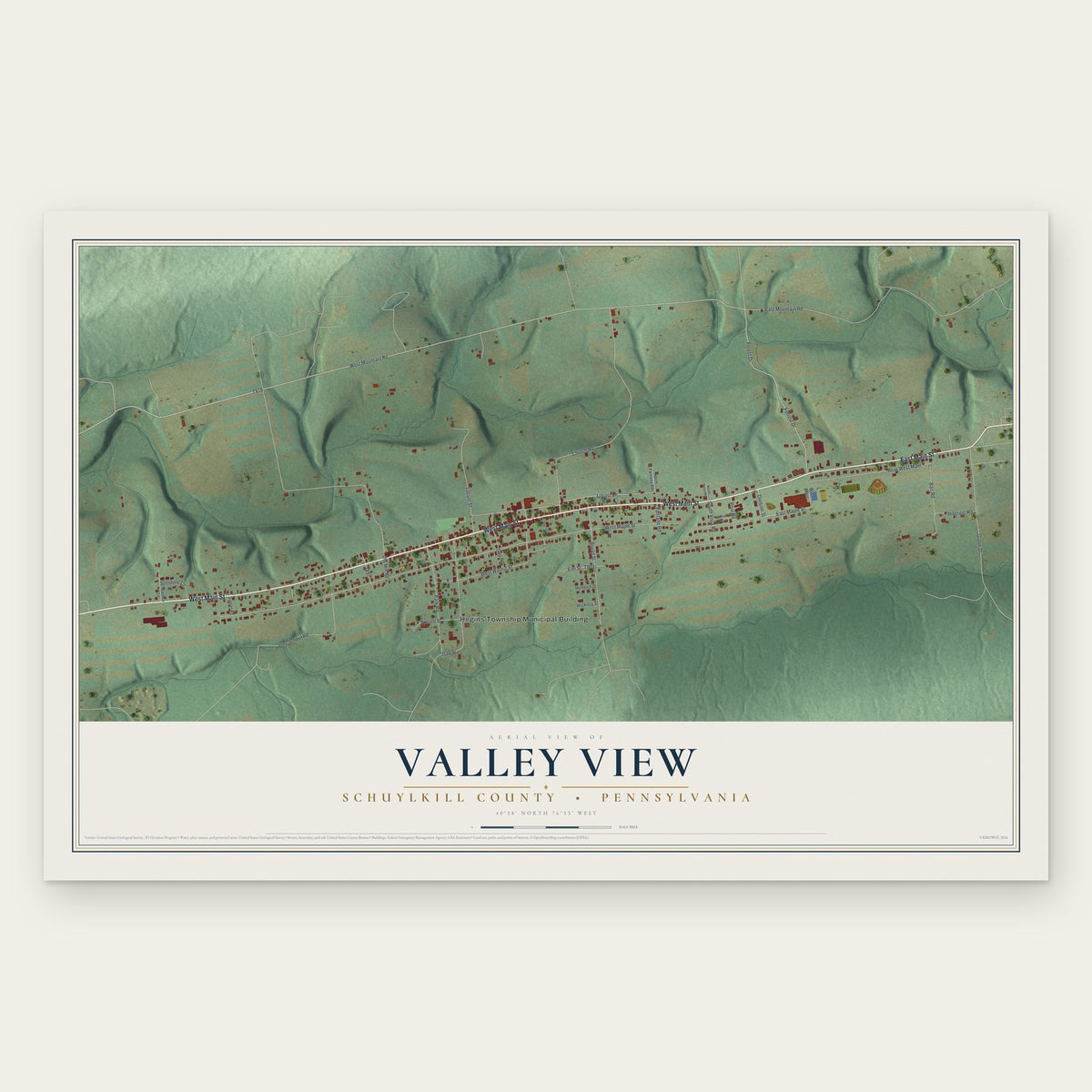 Valley View, Schuylkill County, Pennsylvania map print, the full design