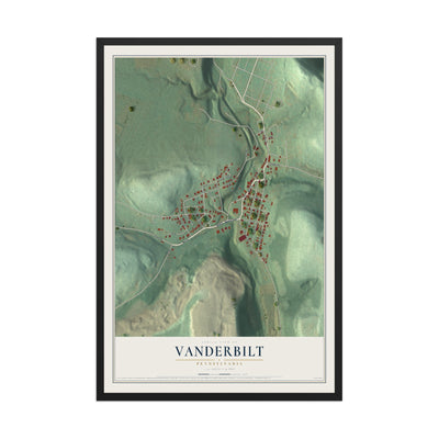 Map of Vanderbilt, Pennsylvania, 12 x 18 inch print in a black wood frame
