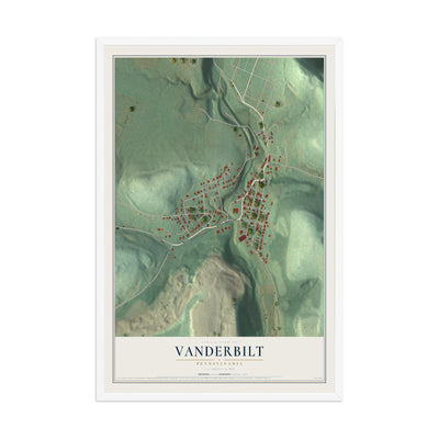 Map of Vanderbilt, Pennsylvania, 12 x 18 inch print in a white wood frame