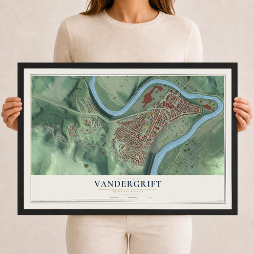 Map of Vandergrift, Pennsylvania, 12 x 18 inch print in a black wood frame