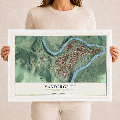 Map of Vandergrift, Pennsylvania, 12 x 18 inch print in a white wood frame