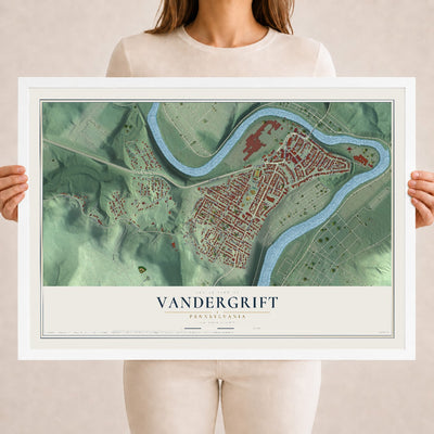 Map of Vandergrift, Pennsylvania, 18 x 24 inch print in a white wood frame