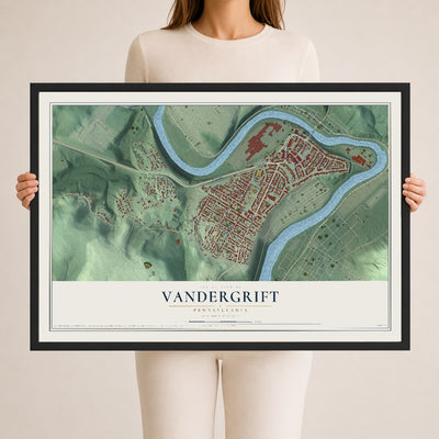 Map of Vandergrift, Pennsylvania, 24 x 36 inch print in a black wood frame