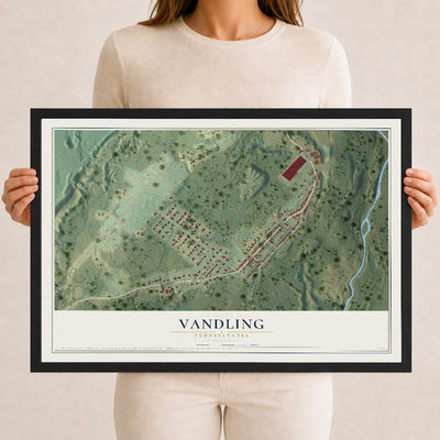 Map of Vandling, Pennsylvania, 12 x 18 inch print in a black wood frame