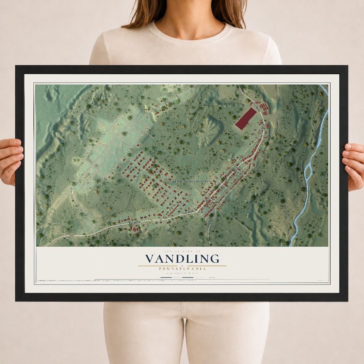 Map of Vandling, Pennsylvania, 18 x 24 inch print in a black wood frame