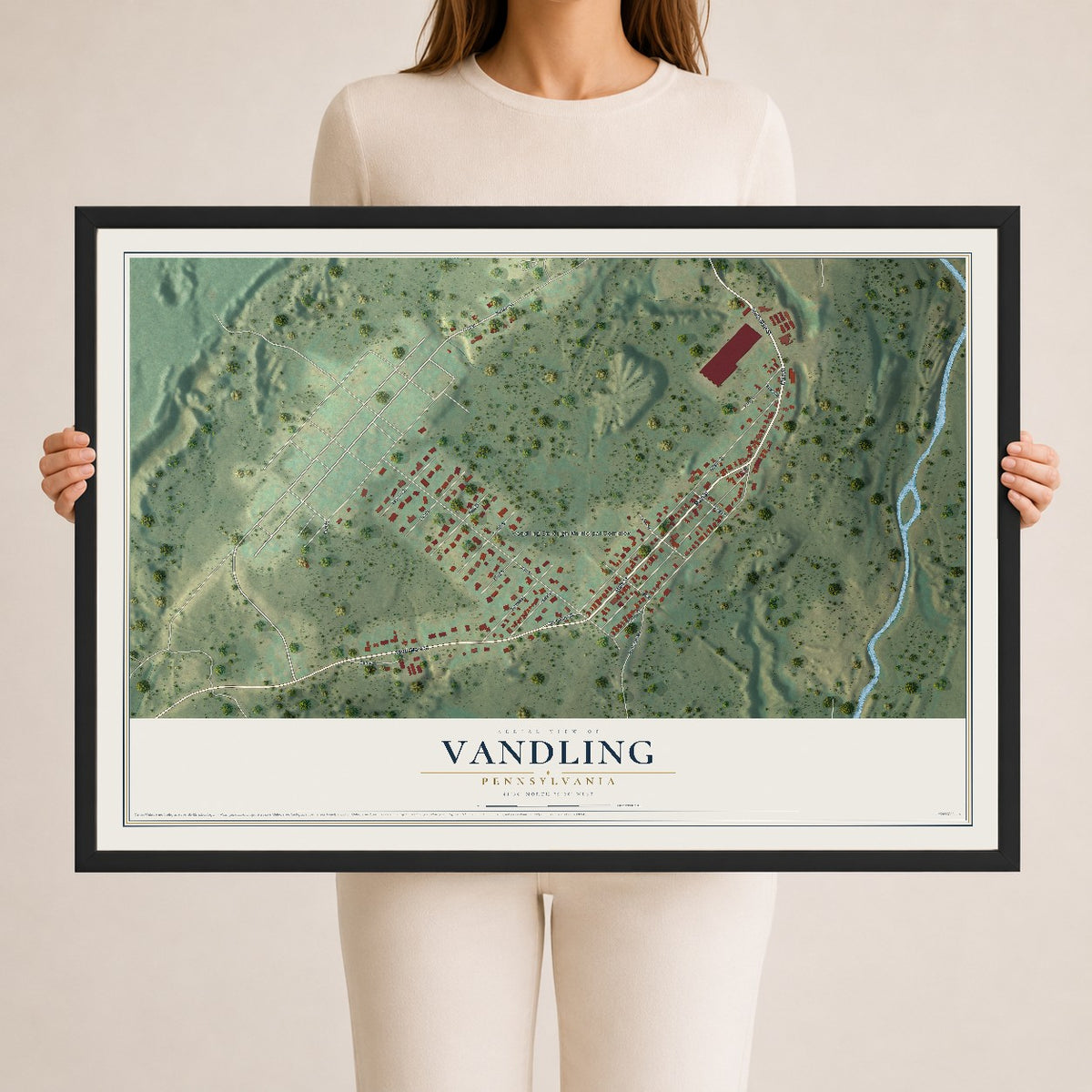 Map of Vandling, Pennsylvania, 24 x 36 inch print in a black wood frame