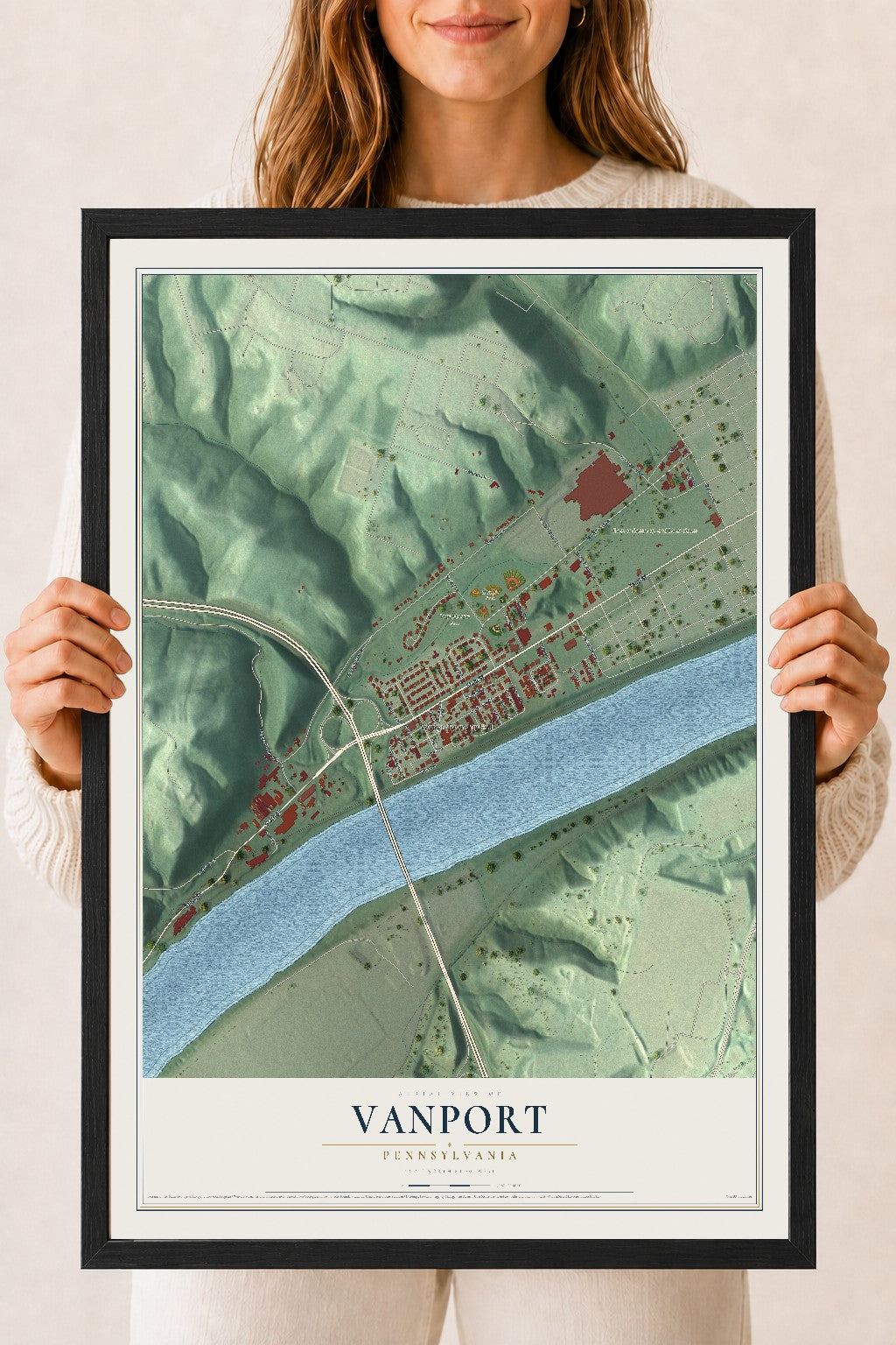 Map of Vanport, Pennsylvania, 18 x 24 inch print in a black wood frame