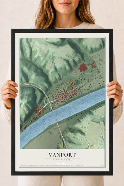 Map of Vanport, Pennsylvania, 18 x 24 inch print in a black wood frame