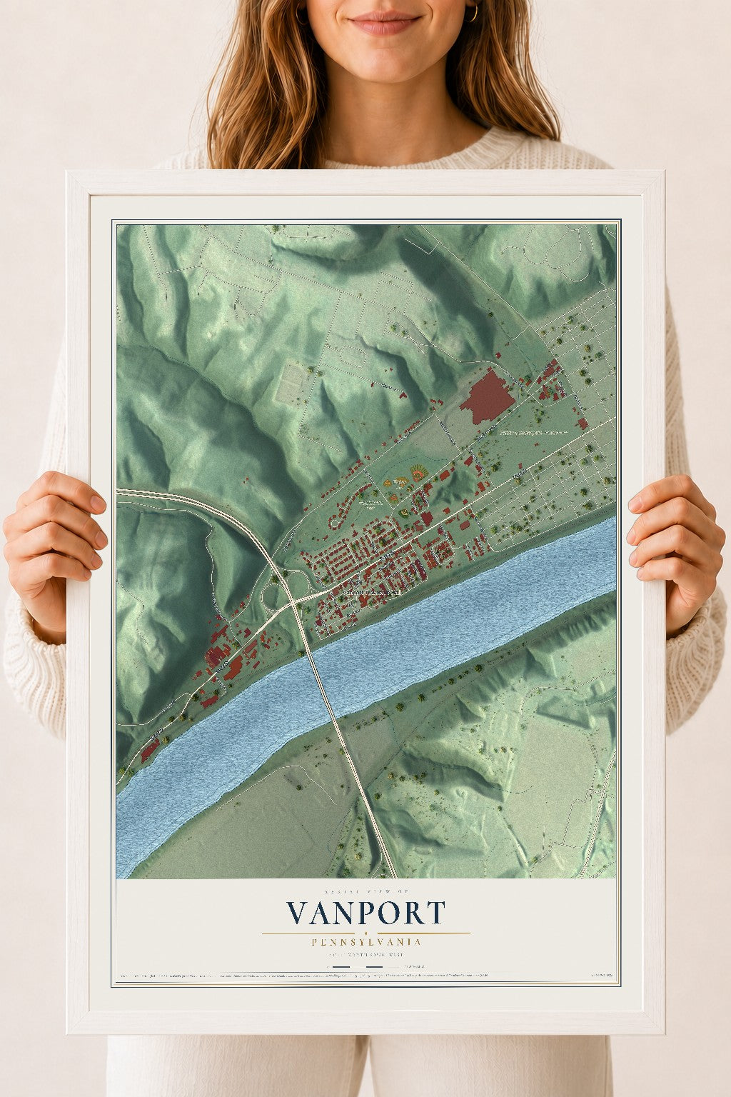 Map of Vanport, Pennsylvania, 18 x 24 inch print in a white wood frame