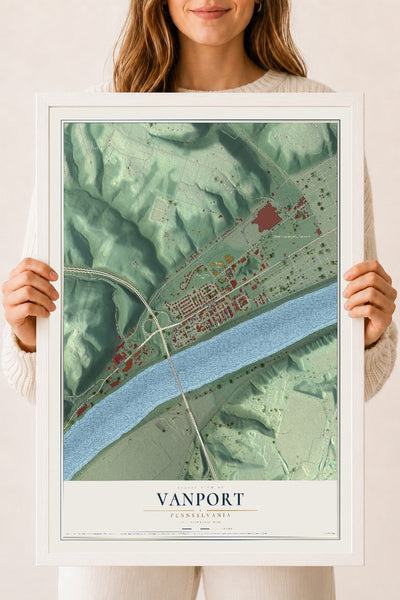Map of Vanport, Pennsylvania, 18 x 24 inch print in a white wood frame