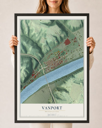 Map of Vanport, Pennsylvania, 24 x 36 inch print in a black wood frame