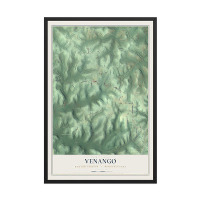 Map of Venango, Butler County, Pennsylvania, 12 x 18 inch print in a black wood frame