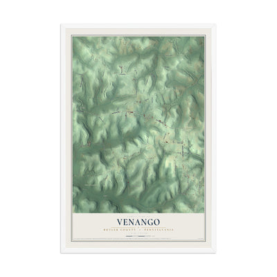 Map of Venango, Butler County, Pennsylvania, 12 x 18 inch print in a white wood frame