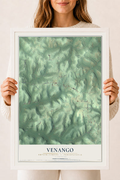 Map of Venango, Butler County, Pennsylvania, 18 x 24 inch print in a white wood frame