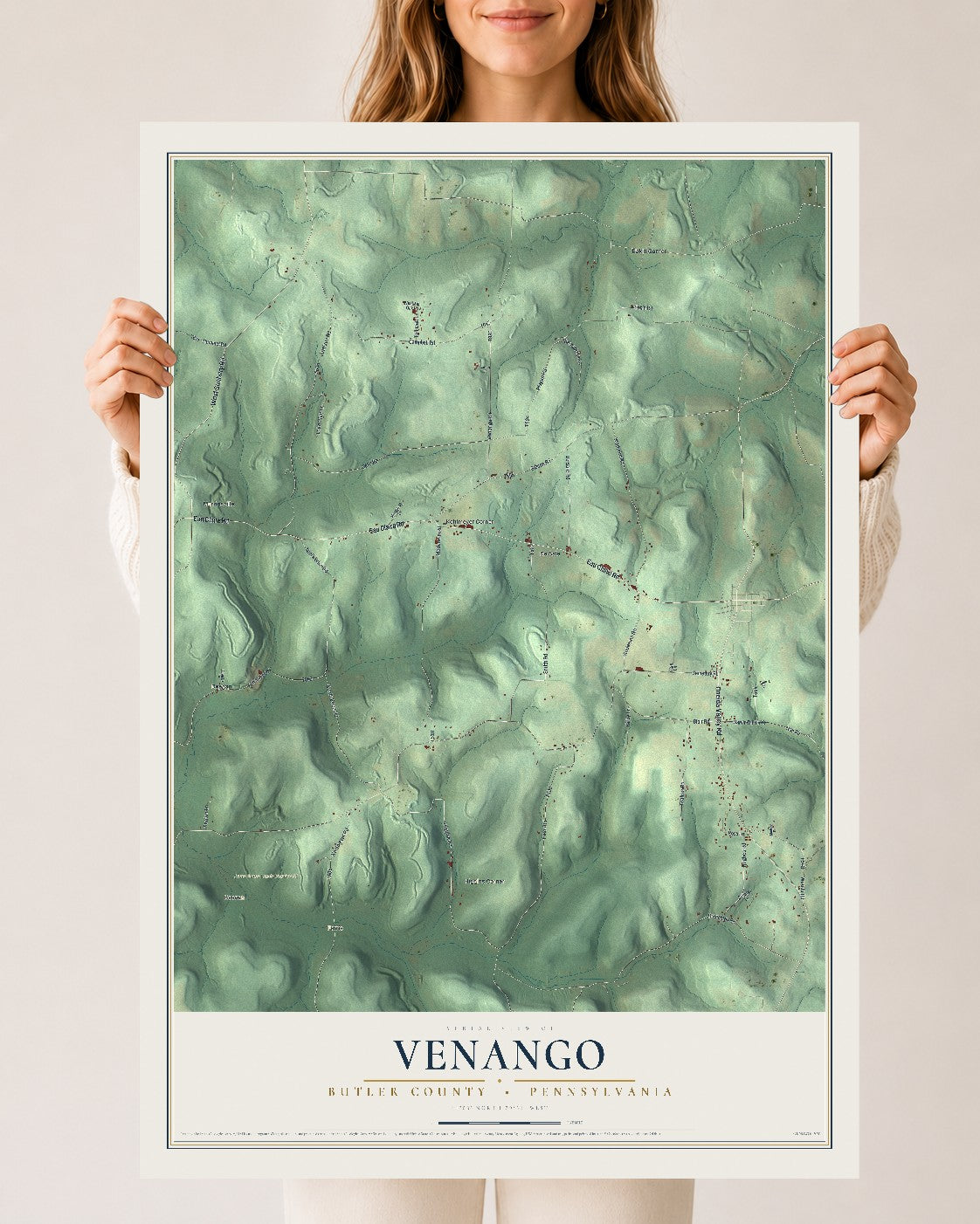 Map of Venango, Butler County, Pennsylvania, 24 x 36 inch unframed archival matte print