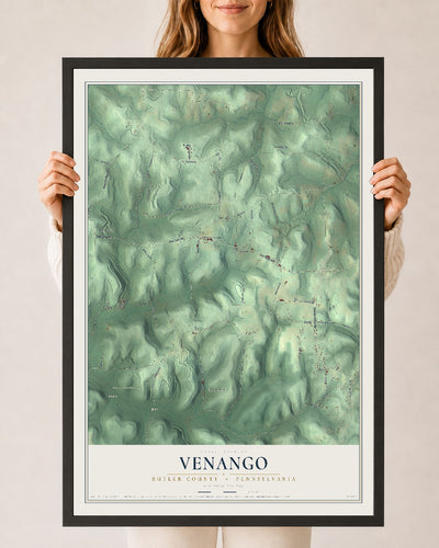 Map of Venango, Butler County, Pennsylvania, 24 x 36 inch print in a black wood frame