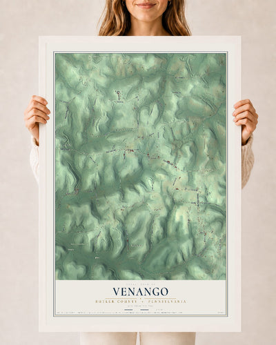 Map of Venango, Butler County, Pennsylvania, 24 x 36 inch print in a white wood frame