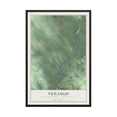 Map of Venango, Crawford County, Pennsylvania, 12 x 18 inch print in a black wood frame