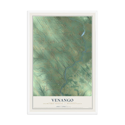 Map of Venango, Crawford County, Pennsylvania, 12 x 18 inch print in a white wood frame